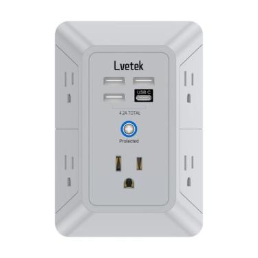Imagem de Extensor de saída Lvetek com 5 saídas e 4 portas USB cinza