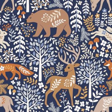 Imagem de VaryStyle Papel de parede vintage floresta azul floresta animal árvore floral papel de parede para quarto berçário removível à prova d'água vinil bonito papel de contato para armários paredes banheiro