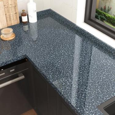 Imagem de Mangoloo Papel de contato Terrazzo para bancadas, à prova d'água, papel de parede de mármore preto, descasque e cole autoadesivo, granito escuro, para armários, cozinha, banheiro, mesa