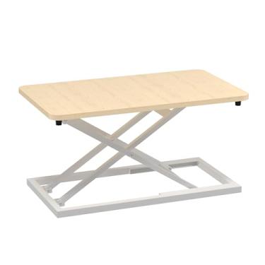 Imagem de Decoholic Tesoura pequena de madeira clara de 61 cm levanta teclado e mouse, conversor de mesa de pé ajustável em altura, para estações de trabalho ergonômicas com suporte (61 cm NW)