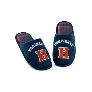 Imagem de Harry Potter Chinelos masculinos | Pantufas masculinas com logotipo gráfico de Hogwarts para adultos na Escola Azul de Magia e Bruxaria, Azul, 10-11