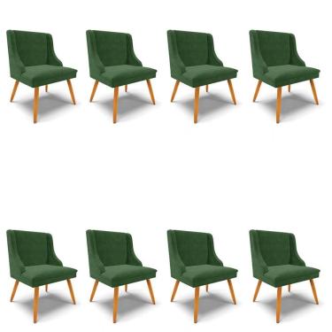 Imagem de Kit 8 Cadeiras Estofadas para Sala de Jantar Pés Palito Lia Suede Verde - Ibiza