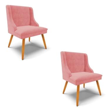 Imagem de Kit 2 Cadeiras Estofadas para Sala de Jantar Pés Palito Lia Suede Rosê - Ibiza