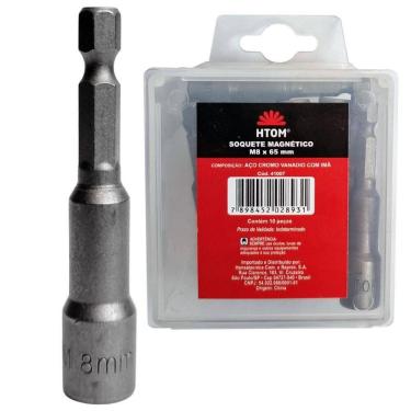 Imagem de Jogo 10 Soquetes Magnéticos 8Mm Sextavado M8 X 65Mm Aço Cr-V