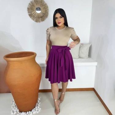 Imagem de Saia Midi Godê Moda Evangélica Feminina - Miss Flower, Roxo, G
