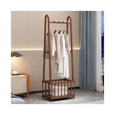 Imagem de Ganchos de prateleira para casacos, armazenamento de madeira maciça, cabideiro, multifuncional, removível, com cesta de armazenamento para decoração de casa (madeira natural, pequeno)