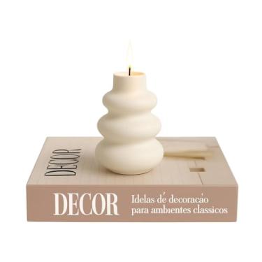 Imagem de Kit Decorativo com Castiçal Cerâmico Branco e Livro Decorativo “Decor” – Estilo Minimalista para Sala ou Quarto (Vela Não Inclusa)
