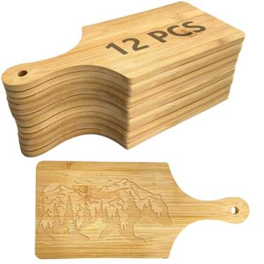 Imagem de 12 Tábuas de corte de 28 cm x 12,7 cm a granel, mini tábuas de charcutaria, tábua de cortar madeira, gravação a laser, tábua de servir com alça, presente de inauguração de casa de Natal faça você