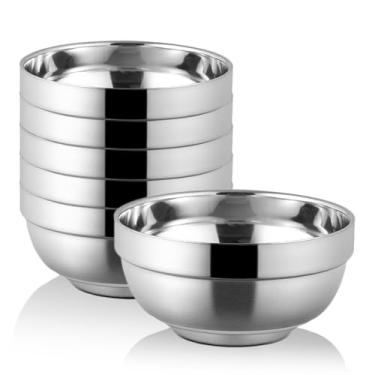 Imagem de CAMBUY Tigelas de cereais de aço inoxidável, pacote com 680 g, leve, inquebrável, duas camadas, conjunto de tigelas de salada, não tóxicas, lavável na lava-louças, livre de BPA e saudável