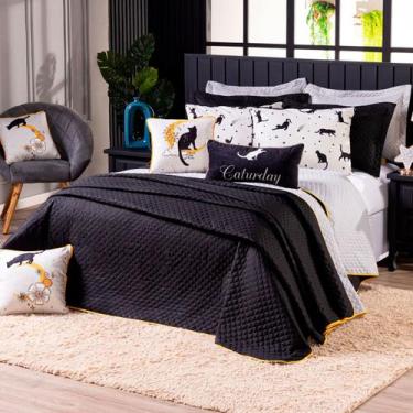 Imagem de Kit Cobre Leito Gatos Preto/Cinza Dupla Face com Almofadas QUEEN 07 Pe