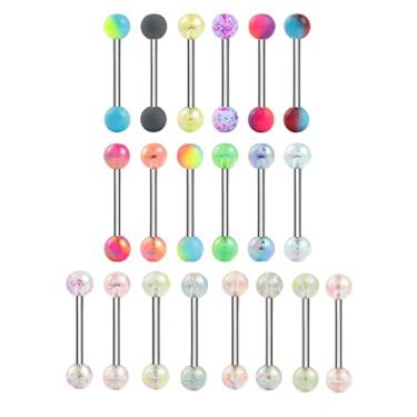 Imagem de Tanyoyo 14G, 18 peças, anéis coloridos de língua de aço inoxidável, barra de barra, retentor, anel reto, comprimento da barra, 16 mm, para mulheres e homens, Metal, outro