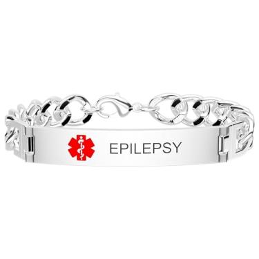 Imagem de Pulseira de alerta médico para mulheres e homens, pulseiras de aço inoxidável com identificação de alerta médico para diabéticos 1/2 D.N.R marcapasso epilepsia, 9in, Aço inoxidável, Sem Pedra Preciosa