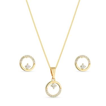 Imagem de Conjunto Colar e Brinco Redondos com Pedras de Zircônias Semi Joias Banhado Ouro 18k, Perfeito para adicionar Sofisticação e Estilo, Designer Elegante e Charmoso