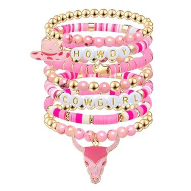 Imagem de Dreuyet 7 pulseiras femininas com contas de vaqueira ocidental, empilháveis, elásticas, boêmia e acessórios de joias, Medium, Vidro Vidro Cordão elástico, Sem Pedra Preciosa