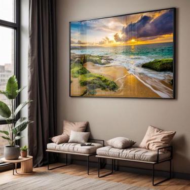 Imagem de Quadro com Moldura e Acrilico Cristal Vidro Sala Quarto Paisagem Praia