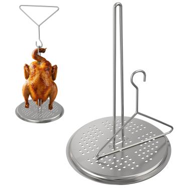 Imagem de Acessórios de fritadeira de peru para churrasqueira, kit de suporte de fritadeira de peru para fritadeira, cabide de fritadeira de peru de aço inoxidável, rack de aves com gancho de elevação de