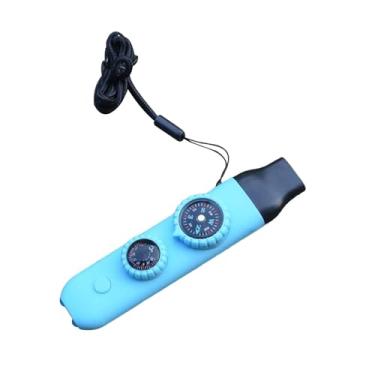 Imagem de UGPLM Apito de sobrevivência para acampamento 7 em 1, espelho refletor com cordão, lupa, medidor de temperatura para passeios de barco, pesca, caça e, Azul Claro