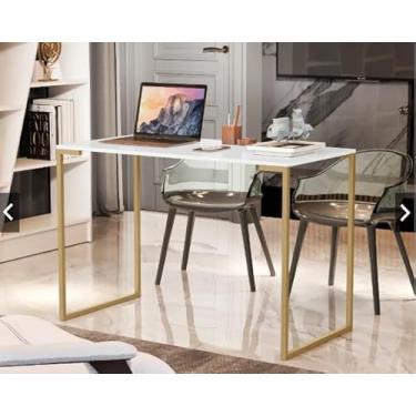 Imagem de Mesa Escrivaninha 90cm Mesa de Computador Cantinho do Café Elegante Tampo MDF (Off White Pé Dourado)