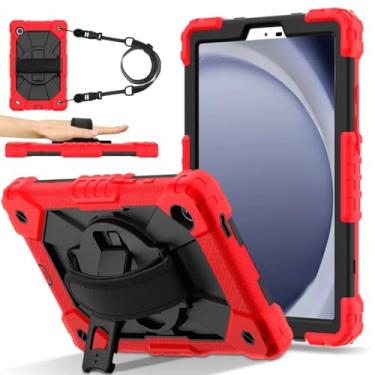 Imagem de Capa de silicone seguro + alça de ombro PC à prova de choque para Samsung Galaxy Tab A9 2023 22.1 cm SM-X110 SM-X115 capa infantil (vermelho - preto, Tab A9 2023 22.1 cm)