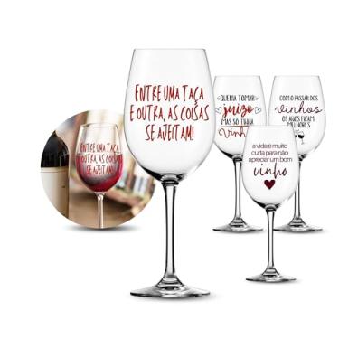 Imagem de 1 Taça De Vinho Cristal 510ml Resistente Estampada Grande Com Frases Minimalista Presente Luxo (Taça e outra)