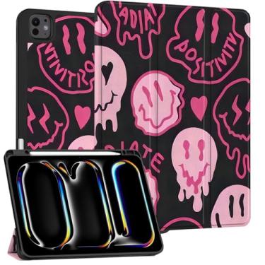 Imagem de Cabreche Capa compatível com iPad Pro de 13 polegadas M4 2024 com suporte para lápis, capa traseira de TPU (poliuretano termoplástico) para meninas, mulheres, homens, fofos, preppy cool-black pink