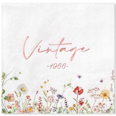 Imagem de Crisky Guardanapos florais de aniversário de 60 anos para mulheres, decorações de 60 anos, 50 peças vintage 1966 60 anos guardanapos descartáveis para bolo, sobremesa, bebidas, artigos de festa de