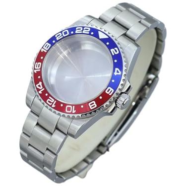 Imagem de FEIYASHI Caixa de relógio de inserção de bisel de cerâmica de duas cores GMT de mergulho Vidro de cristal de safira para NH35 34 36 Miyota8215 2824 Movimento Mostrador de 28,5 mm, Tampa inferior