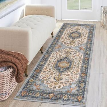 Imagem de KUTA Corredores para corredores 5 x 15 cm azul marfim, tapetes de cozinha florais vintage, antiderrapante, lavável, tapete de entrada, tapete de entrada para quarto, lavanderia, berçário, entradas