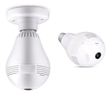 Imagem de Câmera de Segurança Wi-Fi 360° Panorâmica, Lâmpada IP V380, Visão Noturna, 1080p HD, À Prova D'água IP66, Monitoramento Externo, Controle por Aplicativo, Branco