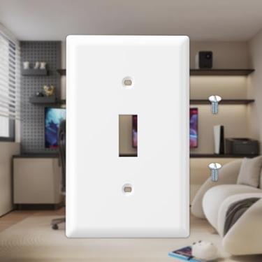 Imagem de 10 peças de placa de parede, interruptor de luz padrão de 1 gangue, cobertura de placa de parede, acabamento brilhante, grupo único 11,4 cm x 7 cm, policarbonato termoplástico, branco