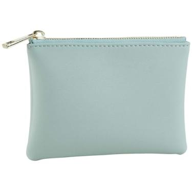 Imagem de Bolsa de moedas de couro vegano com zíper para homens e mulheres (girassol), Luz verde, Minimalista