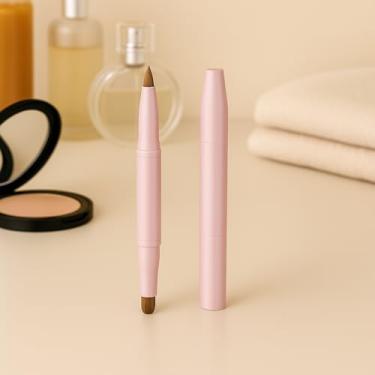 Imagem de Pincel de maquiagem retrátil de ponta dupla – Mini pincel labial e corretivo com tampa protetora – portátil e versátil (rosa)