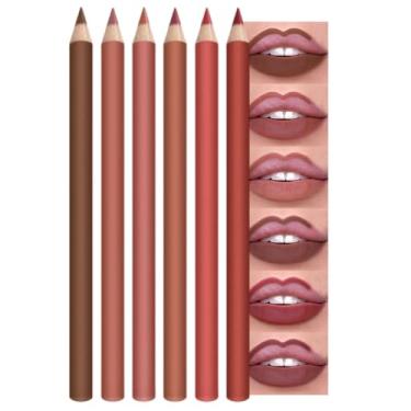 Imagem de Pacote de lápis de batom fosco de veludo de 6 cores para maquiagem dos lábios, hidratante cremoso ultra suave, acabamento macio de alta duração, lábios hidratados (conjunto de 6 lápis labiais foscos
