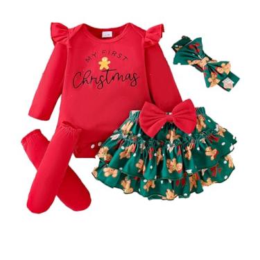 Imagem de DUBASAM Conjunto de roupas de Halloween para bebês recém-nascidas, macacão de abóbora + saia com estampa de abóbora, 4 peças, roupas de bebê de Halloween, Vermelho, 9-12Months