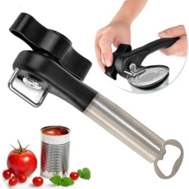 Imagem de Prática segurança resistente com aço inoxidável manual antiderrapante abridor de lata de cozinha abridor de lata abridor de lata portátil (preto)