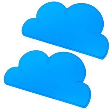 Imagem de YOUTHINK Jogo Americano de Placa de Alimentação, Tapetes de Mesa de Silicone Com Formato de Nuvem, Jogos Americanos Resistentes Ao Calor para Bebês e Crianças, 2 Peças 10,6 X 18,7 pol. (Azul)