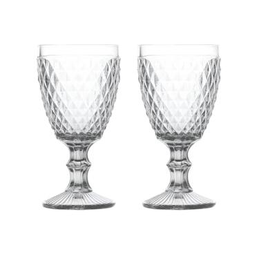 Imagem de Conjunto de 2 Taças para Vinho em Vidro Transparente, Design Diamantado, Elegante Base Trabalhada