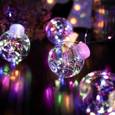 Imagem de Guirlanda Fio Varal 3 metros 10 x Bolas Branco, Amarelo, Azul ou Colorido Luminária Pilhas Usb(Colorido)
