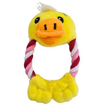 Imagem de Brinquedo Pelúcia com Corda Cachorro Gato Mordedor Formato Patinho Tam 15x08 cm Reduz Estresse e Ansiedade com Apito Sonoro Interativo