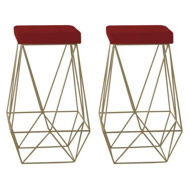 Imagem de Kit 2 Banquetas Decorativas Kathy Base Gold Veludo Vermelho