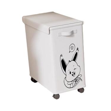 Imagem de YWJLQH Carrinho de utilidades embaixo da mesa, recipiente de armazenamento com tampa sobre rodas, cesto de armazenamento móvel, cesto de roupa suja para, Coelho Branco Xl