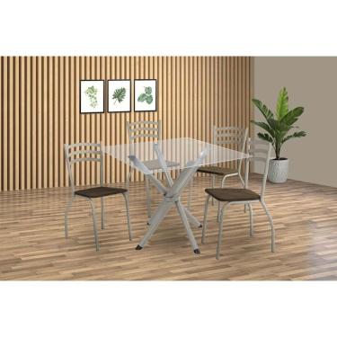Imagem de Kit 4 Cadeiras Sala Jantar Volga C- Tampo De Vidro 90cm E 4 Cadeiras Portugal Niquel - Courano Marrom - Kappesberg