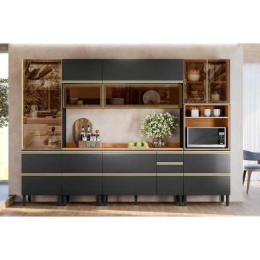 Imagem de Cozinha Completa Proença 6 Peças (2aéreos+2balcões+1paneleiro+1cristaleira) C6p98 Nogueira-carbono Prime Tx - Demóbile