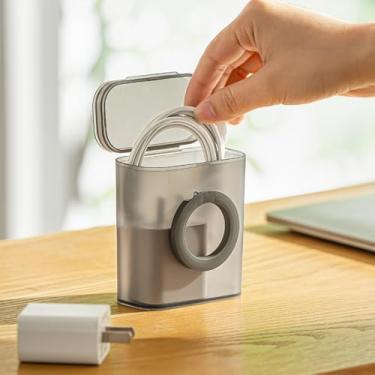 Imagem de Caixa organizadora de mesa portátil transparente à prova de poeira caixas de armazenamento de cabos de dados para mesas domésticas, estojo organizador, cinza