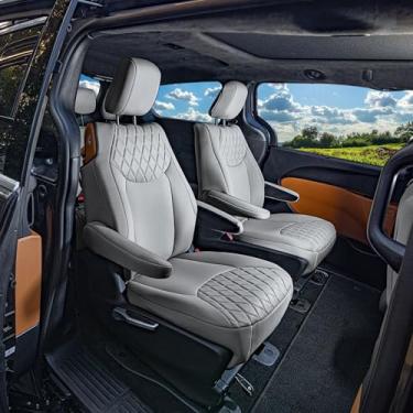 Imagem de FH Group Capa de assento de carro de ajuste personalizado feita especificamente para Chrysler Pacifica 2017-2024 - Conjunto híbrido de 2ª fileira, neoprene ultraflex, cinza sólido