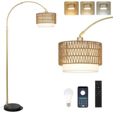 Imagem de Luminária de chão Arc Eyassi Rattan Linen Shades Remote Dimming