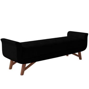 Imagem de Puff Recamier Decorativo Com Pés Em Madeira 140cm Itália Bouclê Preto 