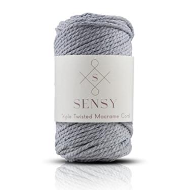 Imagem de Cordão de macramê Sensy Premium de 3 mm, 100% algodão, 245 pés, 3 fios torcidos, corda de macramê, fio de algodão para macramê, fio de macramê (prata)