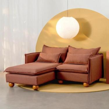 Imagem de Sofá Modular 2 Lugares com Chaise e Pé Bolinha Sôma CabeCasa MadeiraOr