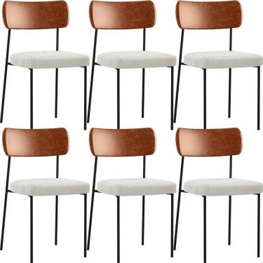 Imagem de Kit 06 Cadeiras Sala De Jantar L02 Camel Bouclê Creme